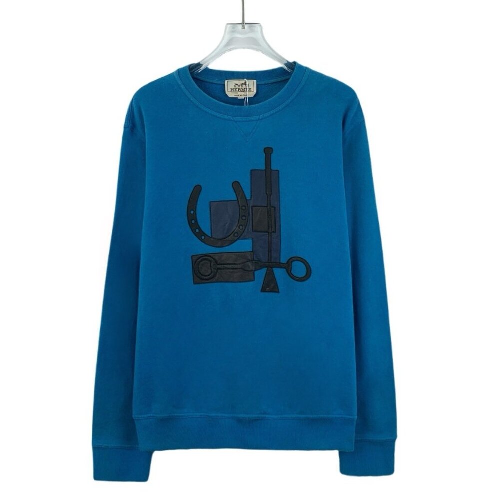 Hermes Dark Blue Mechanical Pattern Patchwork Cot… - image 1